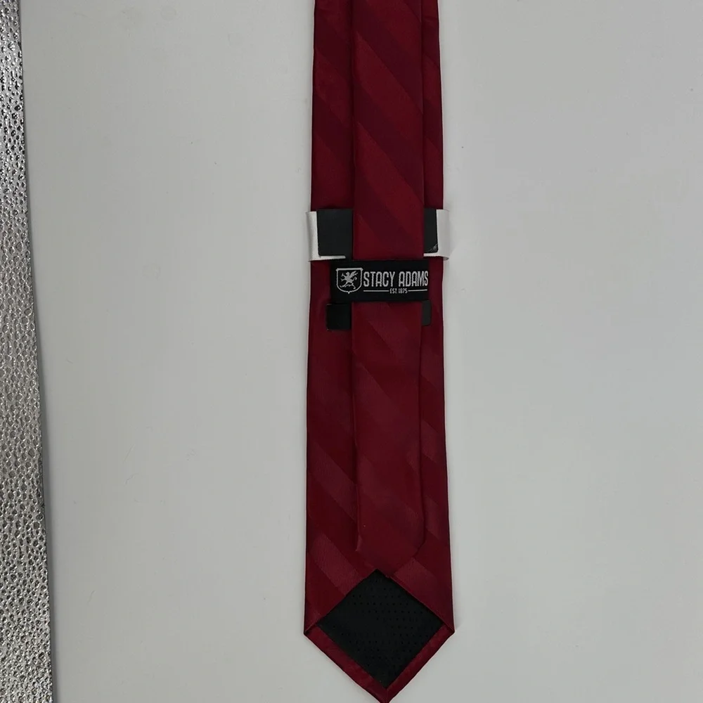Stacy Adams Rich Burgundy and Red‎ Striped Satin Tie and Pocket Square